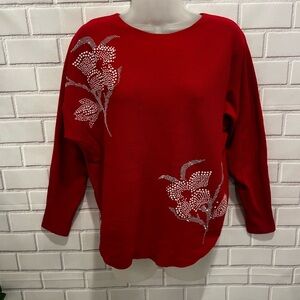 LIVE Milano Red Floral Embellished raglan sleeve Sweater/size M